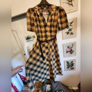 NWT Rock'n Romance Yellow And Blue Plaid Button-Down Dress Size 12 US